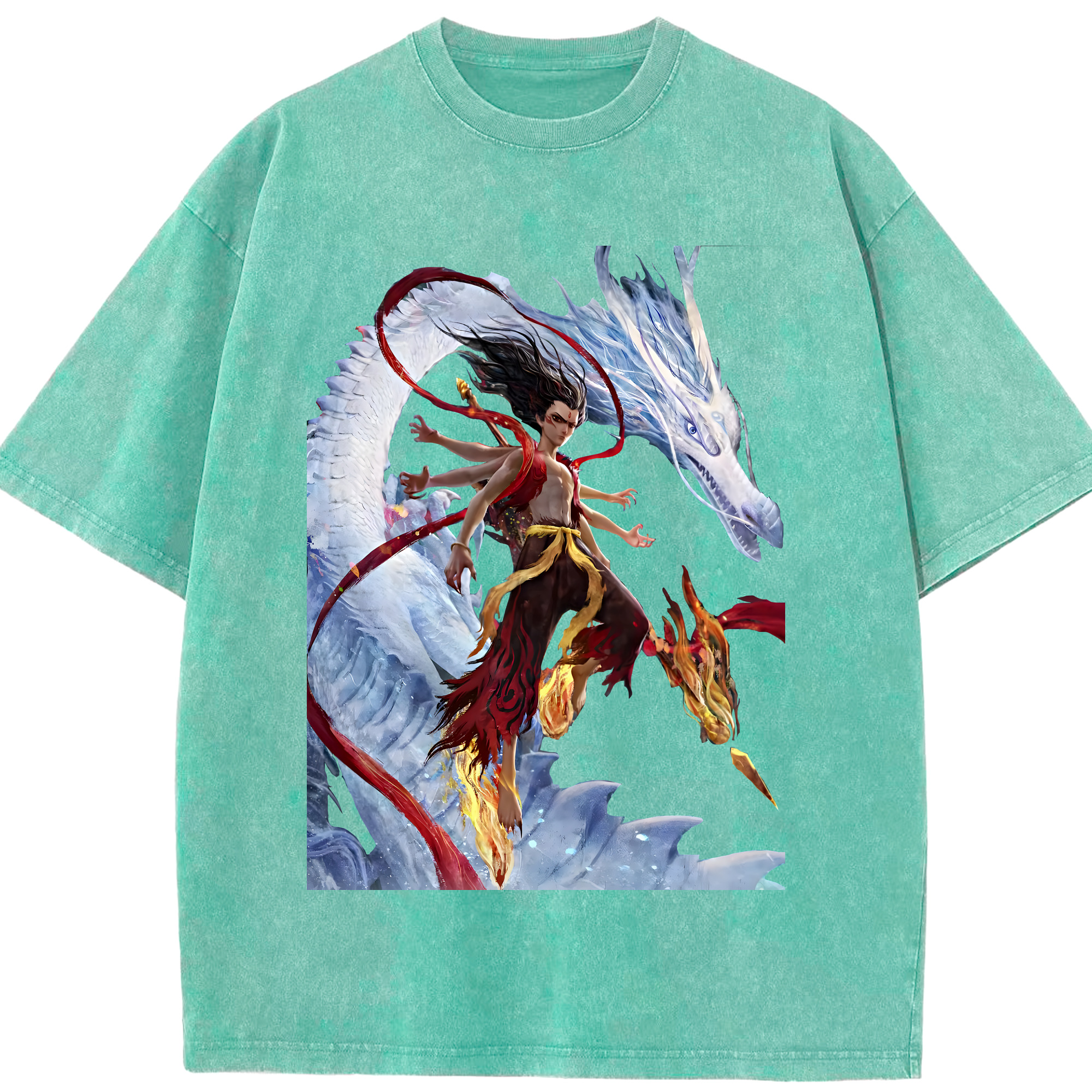 （画像用） Ne Zha 2 ナタ 魔童の大暴れ 綿100% ヴィンテージ風 半袖Tシャツ（フロントプリント）